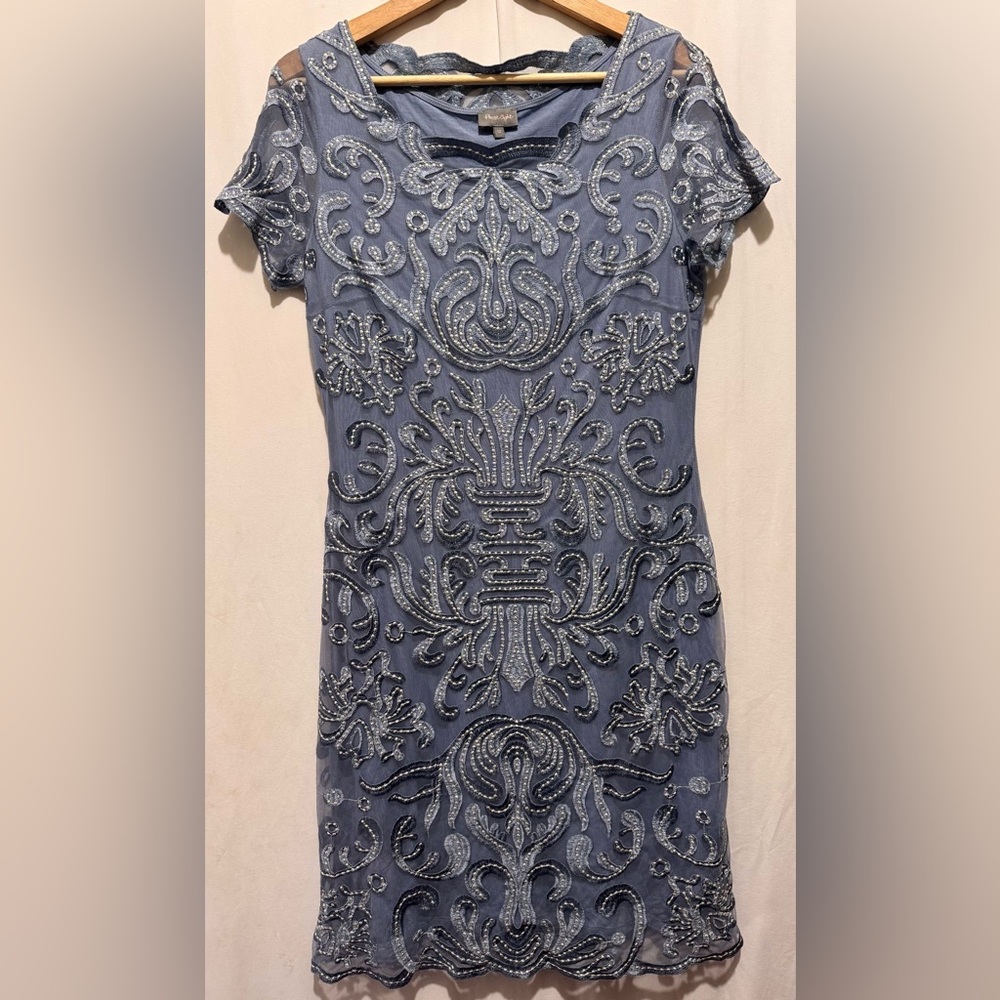 PHASE EIGHT Embellished Blue Sheath Mini Dress for Cocktail Events size 12